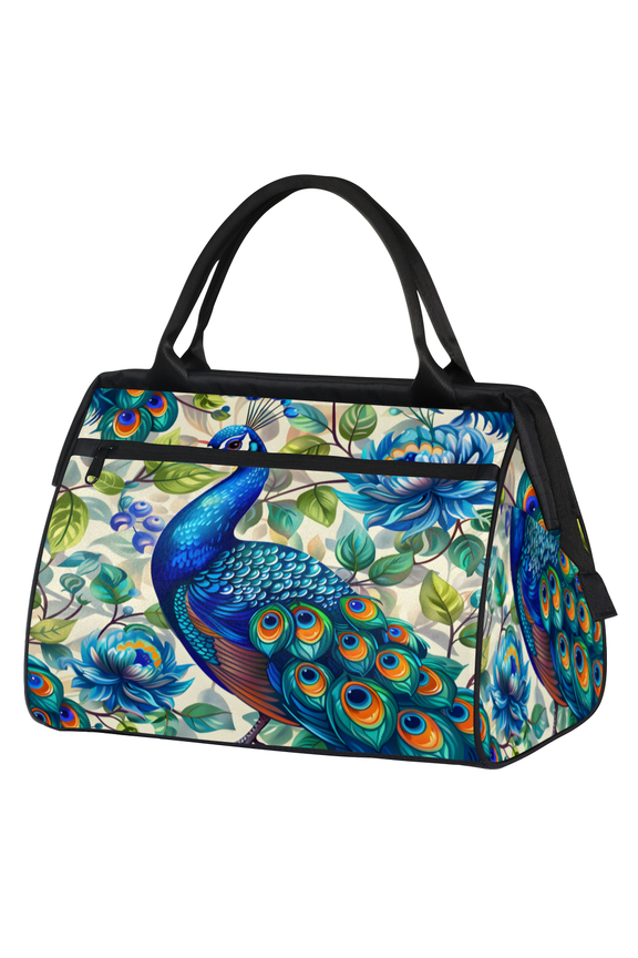 Peacock Overnight Weekender Bag for Women Men Blue Beautiful Bird Flower Carry On Overnight Travel Duffle Bag Labor Delivery Bag for Hospital