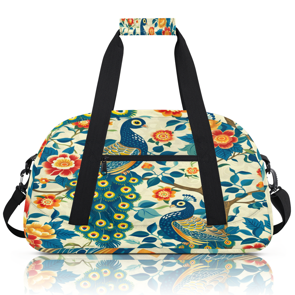 Herdesigns Peacock Sports Duffle Bag for Women & Men, Peacock Flower Gym Bag Dance Bag Overnight Bag Carry On Weekender Travel Bag