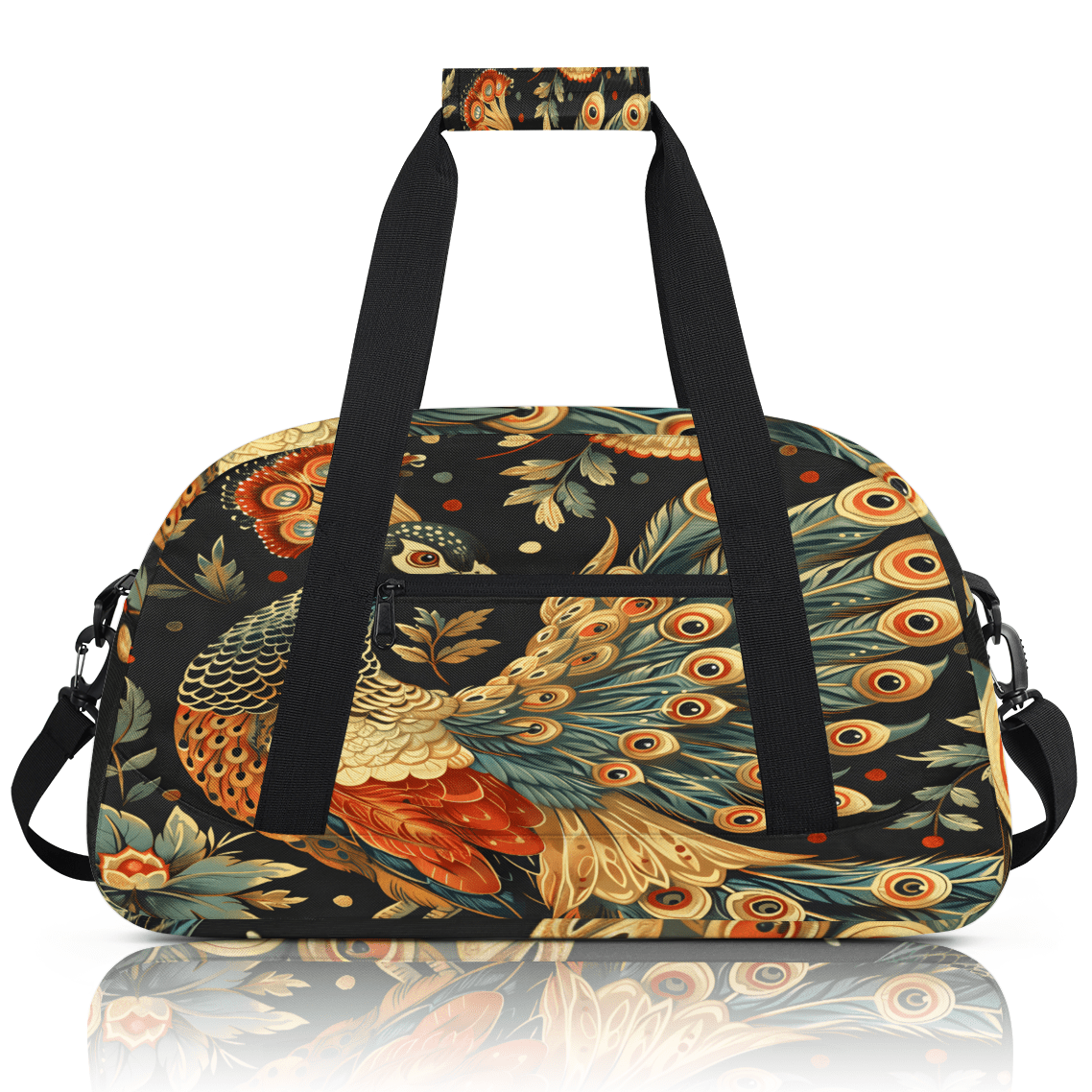 Herdesigns Peacock Sports Duffle Bag for Women & Men, Vintage Bird Gym Bag Dance Bag Overnight Bag Carry On Weekender Travel Bag