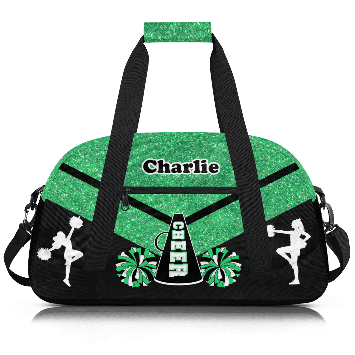 Herdesigns Personalized Cheer Duffel Bag Cheerleaders Gym Bags with Name, Custom Dance Perform Training Sport Bags for Overnight Weekender Travel Green