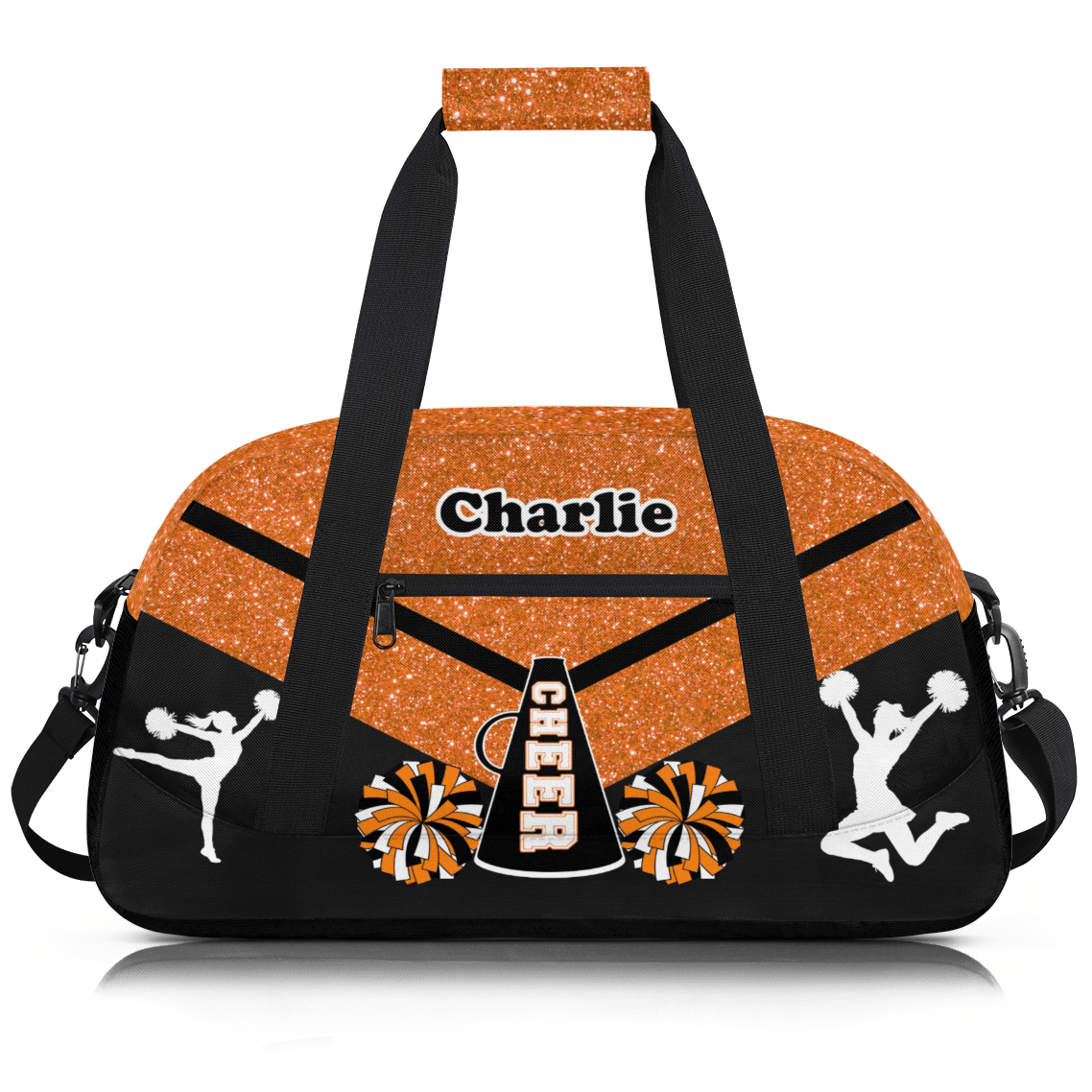 Herdesigns Personalized Cheer Duffel Bag Cheerleaders Gym Bags with Name, Custom Dance Perform Training Sport Bags for Overnight Weekender Travel Orange