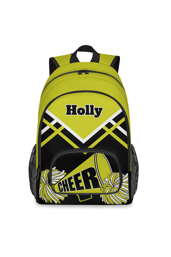 Personalized Cheer Laptop Backpack with Name, Custom 18.3 Inch Large Cheerleading Computer Backpacks Fashion Teacher Nurse Bag Casual Daypack for Work Travel, Yellow