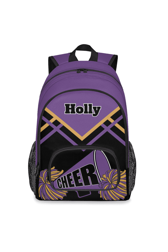 Personalized Cheer Laptop Backpack with Name, Custom 18.3 Inch Large Cheerleading Computer Backpacks Fashion Teacher Nurse Bag Casual Daypack for Work Travel, Purple Yellow
