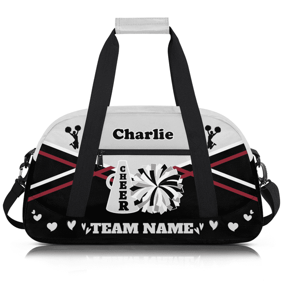 Herdesigns Personalized Cheerleading Duffel Bag Custom Cheer Sport Bag with Name and Team Name Dance Gym Bags Overnight Weekender Travel Bag Gray Black
