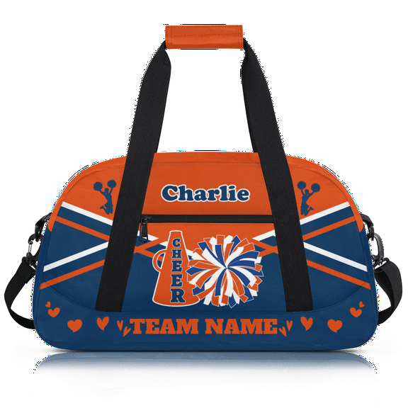 Herdesigns Personalized Cheerleading Duffel Bag Custom Cheer Sport Bag with Name and Team Name Dance Gym Bags Overnight Weekender Travel Bag Orange Blue
