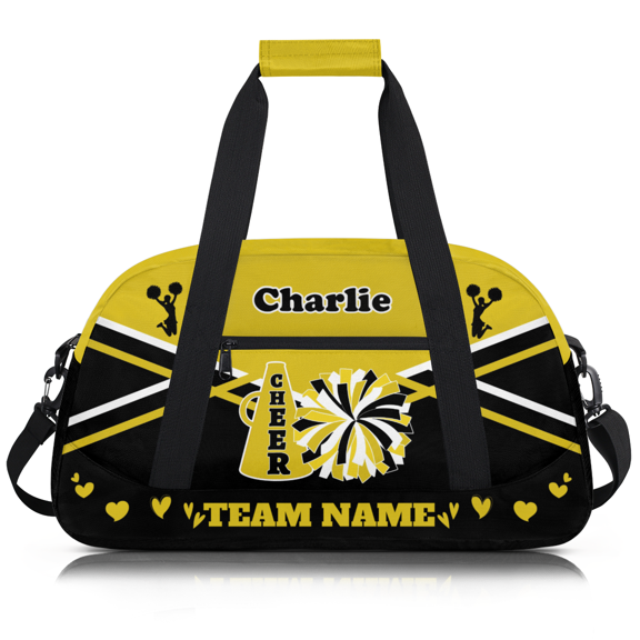 Herdesigns Personalized Cheerleading Duffel Bag Custom Cheer Sport Bag with Name and Team Name Dance Gym Bags Overnight Weekender Travel Bag Yellow Black