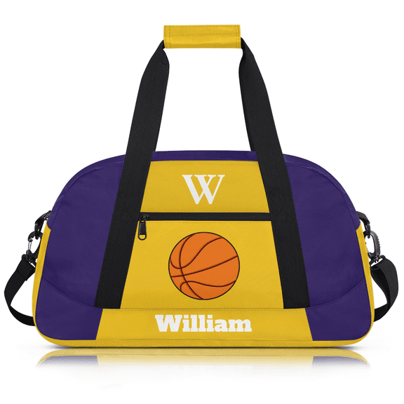 Herdesigns Personalized Duffel Bag Basketball Sport Bag Custom Gym Bag with Name, Dance Bags Weekender Bags Overnight Bags Travel Bag, Purple Gold