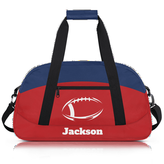 Herdesigns Personalized Football Bag Sport Duffel Bag Custom Gym Gymnastics American Football Bags with Name Weekender Bags Travel Duffel Bags, Blue Red