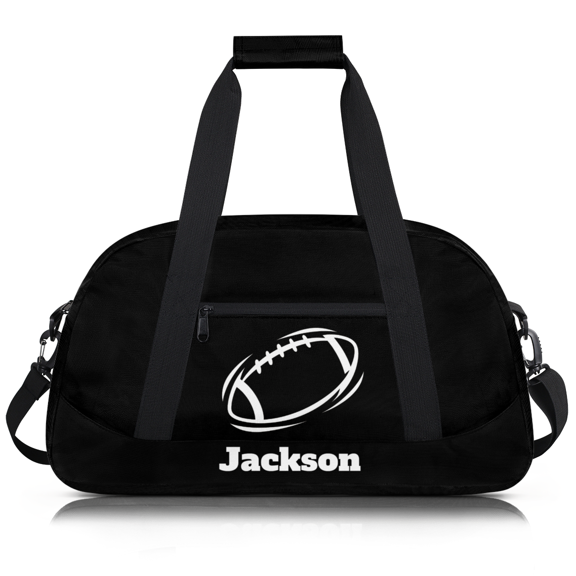 Herdesigns Personalized Football Bag Sport Duffel Bag Custom Gym Gymnastics American Football Bags with Name Weekender Bags Travel Duffel Bags, Black
