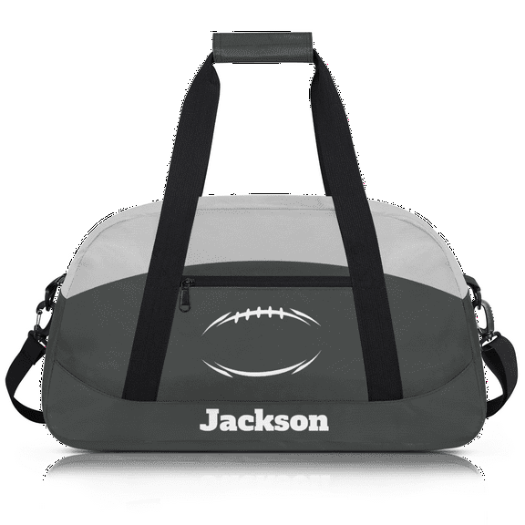 Herdesigns Personalized Football Bag Sport Duffel Bag Custom Gym Gymnastics American Football Bags with Name Weekender Bags Travel Duffel Bags, Gray