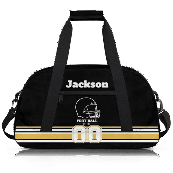 Herdesigns Personalized Football Duffel Bag Sport Bag Custom Gym Bag with Name, Dance Bags Weekender Bags Overnight Bags Travel Bag, Black