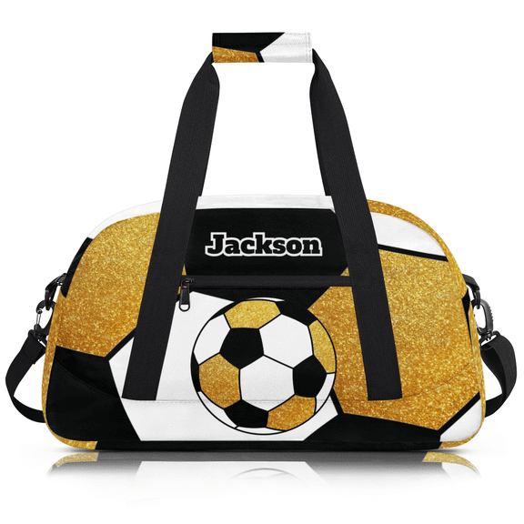 Herdesigns Personalized Soccer Duffel Bag Sport Bag Custom Gym Bag with Name, Dance Bags Weekender Bags Overnight Bags Travel Bag, Gold