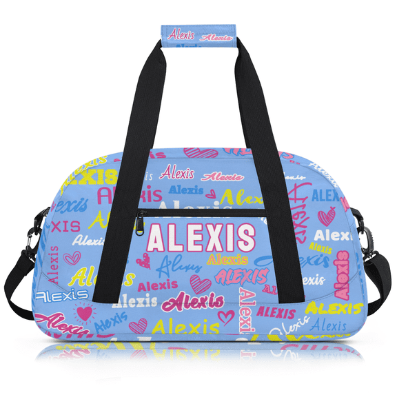 Herdesigns Personalized Sports Duffel Bag, Custom Gym Dance Bag with Your Name, Lightweight Overnight Weekender Bags for Gymnastics Travel, Sky Blue