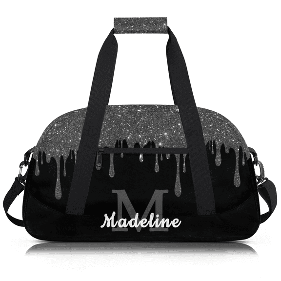Herdesigns Personalized Sports Duffel Bag with Name Custom Weekender Overnight Bag Gym Bag Travel Dance Gymnastics Duffel Bag, Black