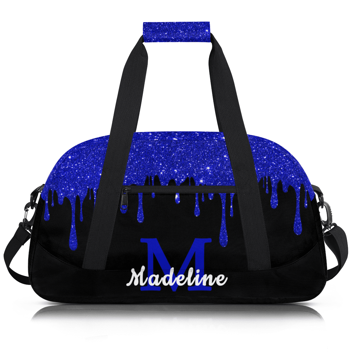 Herdesigns Personalized Sports Duffel Bag with Name Custom Weekender Overnight Bag Gym Bag Travel Dance Gymnastics Duffel Bag, Blue