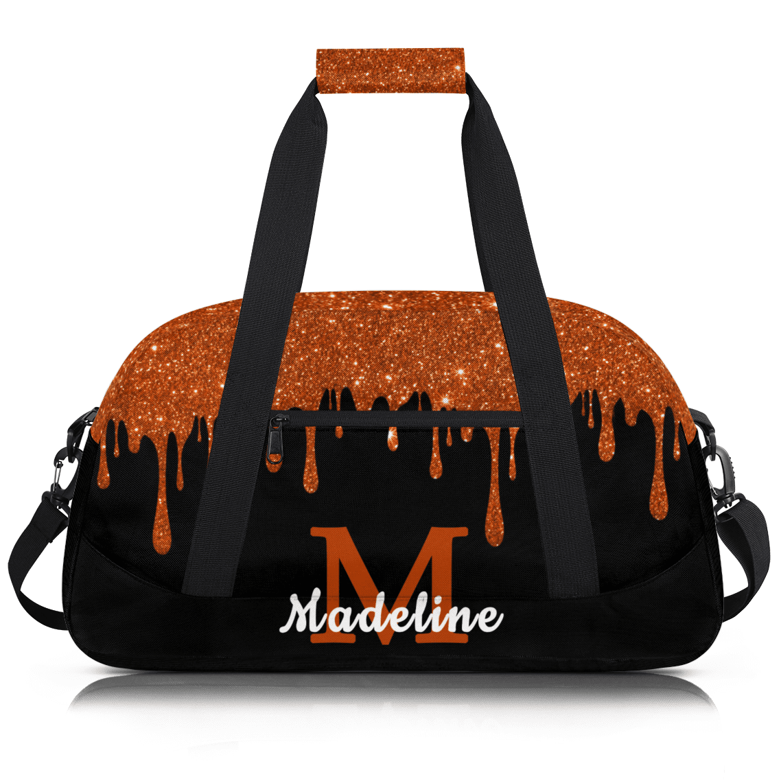 Herdesigns Personalized Sports Duffel Bag with Name Custom Weekender Overnight Bag Gym Bag Travel Dance Gymnastics Duffel Bag, Orange