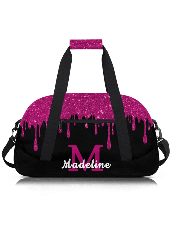 Personalized Sports Duffel Bag with Name Custom Weekender Overnight Bag Gym Bag Travel Dance Gymnastics Duffel Bag, Rose Pink