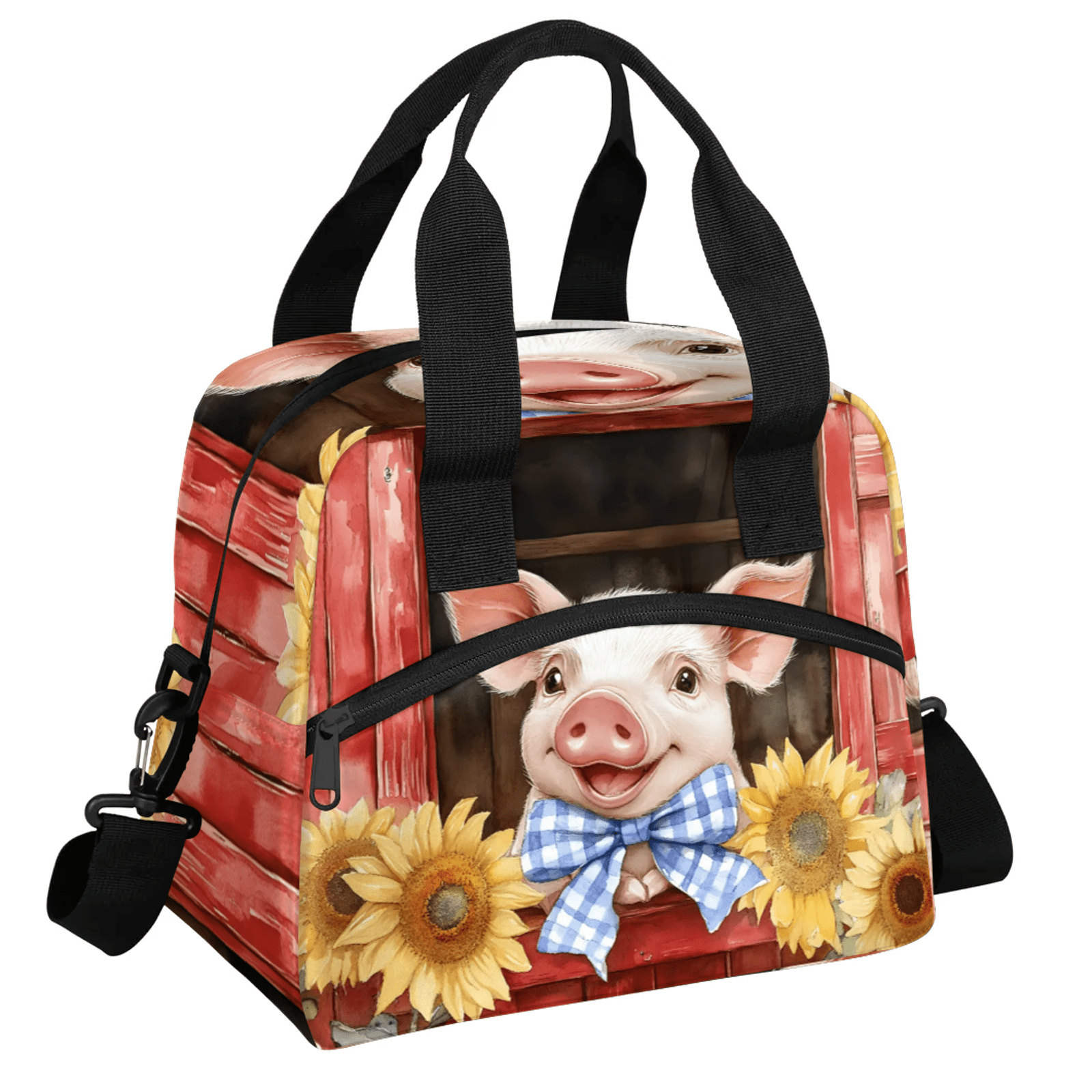 Herdesigns Pig Lunch Bag for Men Women Adults Funny Insulated Lunch Box Leakproof Cooler Tote Bag Organizer with Adjustable Shoulder Strap