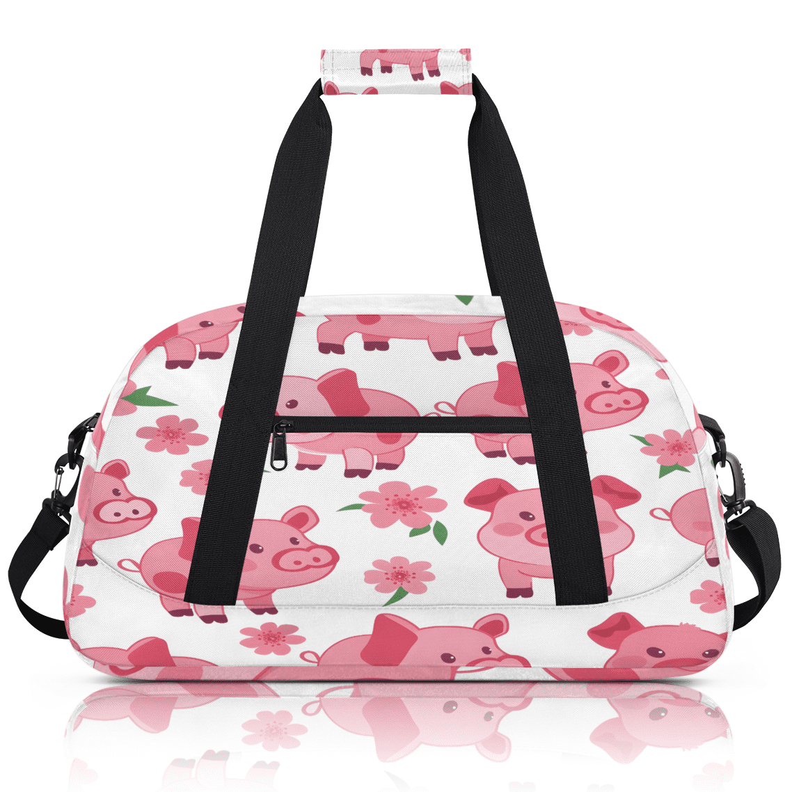 Herdesigns Pig Sports Duffle Bag for Women & Men, Pink Gym Bag Dance Bag Overnight Bag Carry On Weekender Travel Bag
