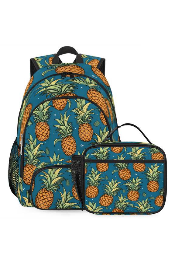 Pineapple Backpack with Lunch Box Tropical Fruits Lightweight Large Travel Work Laptop Backpacks Set Casual Daypacks