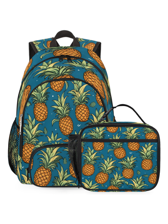 Pineapple Backpack with Lunch Box Tropical Fruits Lightweight Large Travel Work Laptop Backpacks Set Casual Daypacks