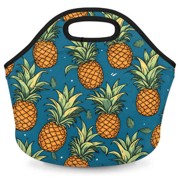 Herdesigns Pineapple Neoprene Lunch Bag, Tropical Fruits Insulated Lunch Box for Women Men Washable Lunch Tote Soft Lunch Container With Zipper for Work Picnic Travel