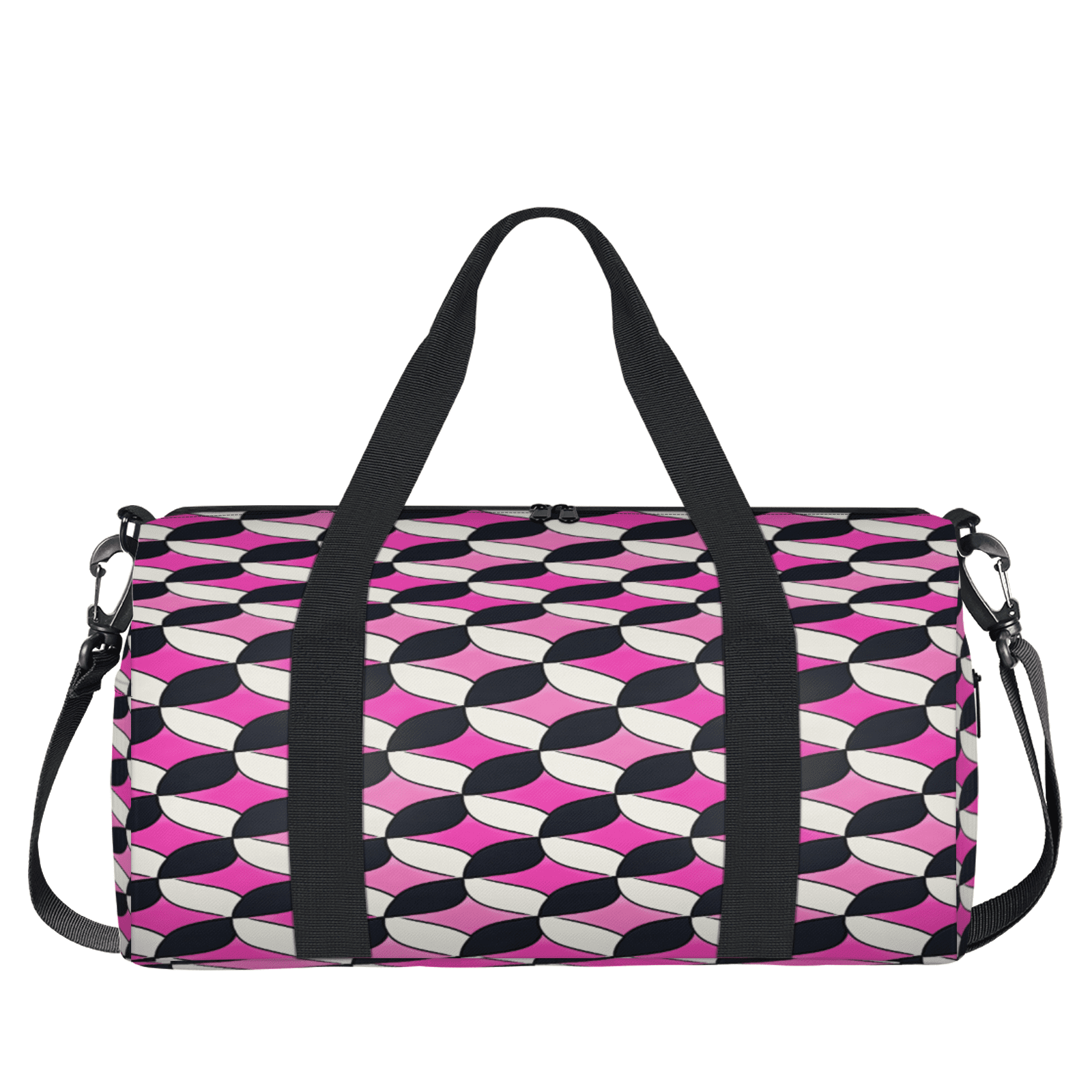 Herdesigns Pink and Black Travel Duffle Bag Sports Yoga Weekender Overnight Carry on Workout Bags Lightweight Waterproof Gym Tote Bag for Women Geometric