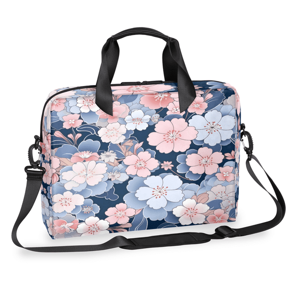 Herdesigns Pink Blue Cherry Blossom Laptop Bag for Women Men, Computer Case Briefcase Messenger Bags, 15-15.6 inch Laptop Sleeve Shoulder Bag