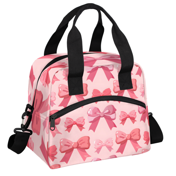 Herdesigns Pink Bow Insulated Lunch Bag for Women Men Adults Large Reusable Lunch Box Cute Leakproof Cooler Tote Bags with Adjustable Shoulder Strap
