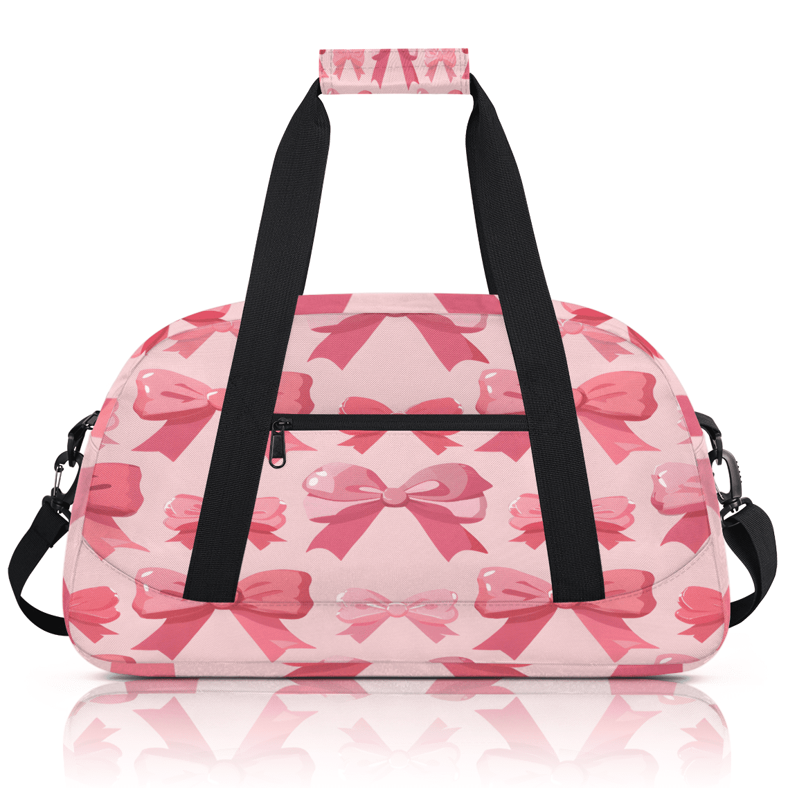 Herdesigns Pink Bow Sports Duffle Bag for Women & Men, Cute Gym Bag Dance Bag Overnight Bag Carry On Weekender Travel Bag