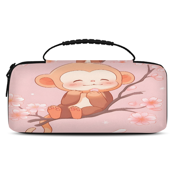 Herdesigns Pink Carry Case Compatible with Nintendo Switch 2017 & Oled 2021, with 20 Game Card Slots, Cute Monkey Portable Travel Carrying Case Pouch for Accessories & Games
