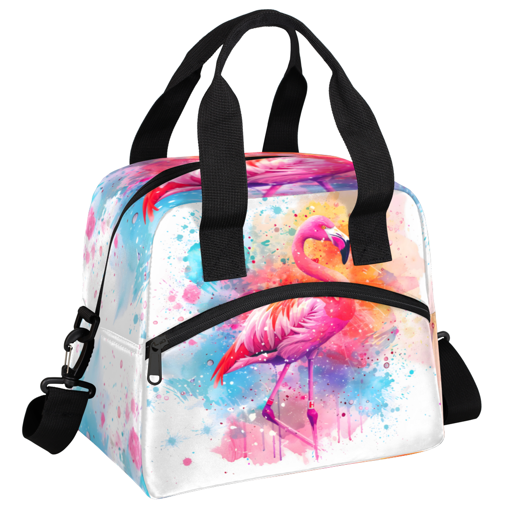 Herdesigns Pink Flamingo Insulated Lunch Bag for Women Men Adults Large Reusable Lunch Box Leakproof Portable Cooler Tote Bags with Adjustable Shoulder Strap