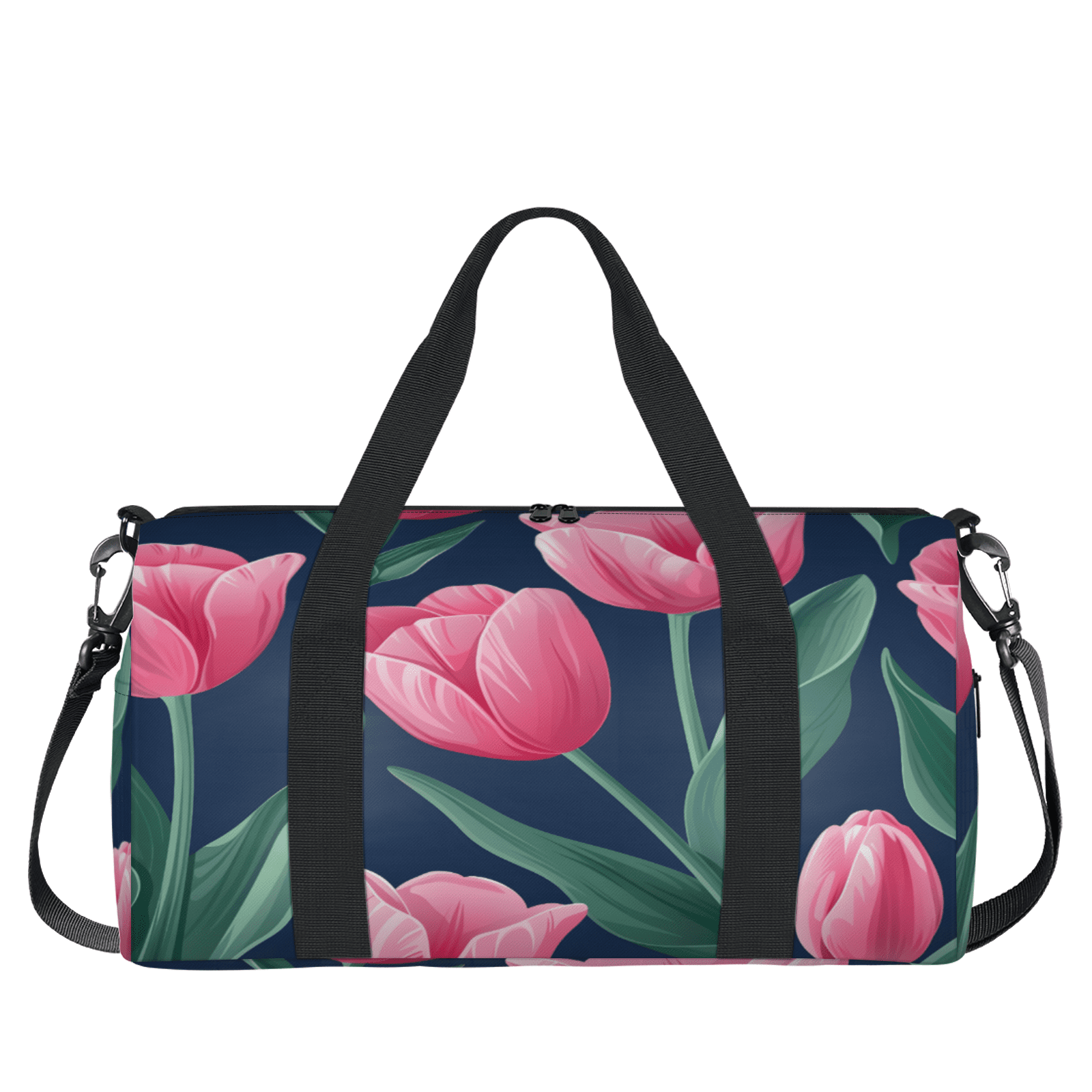 Herdesigns Pink Floral Gym Bag for Women, Duffle Bag for Travel Sport, Tulip Flower Lightweight Waterproof Carry on Weekender Dance Yoga Workout Bags