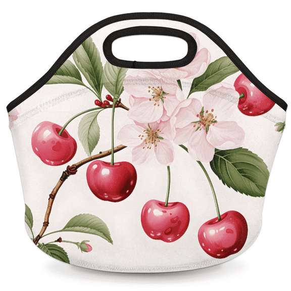 Herdesigns Pink Fruit Neoprene Lunch Bag, Fruit Print Insulated Lunch Box for Women Men Washable Lunch Tote Soft Lunch Container With Zipper for Work Picnic Travel