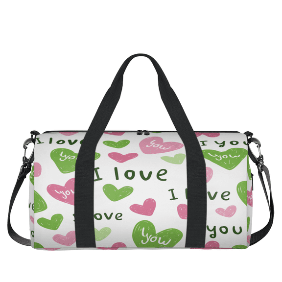 Herdesigns Pink Green Love Gym Bag for Women, Duffle Bag for Travel Sport, Valentine's Day Lightweight Waterproof Carry on Weekender Dance Yoga Workout Bags