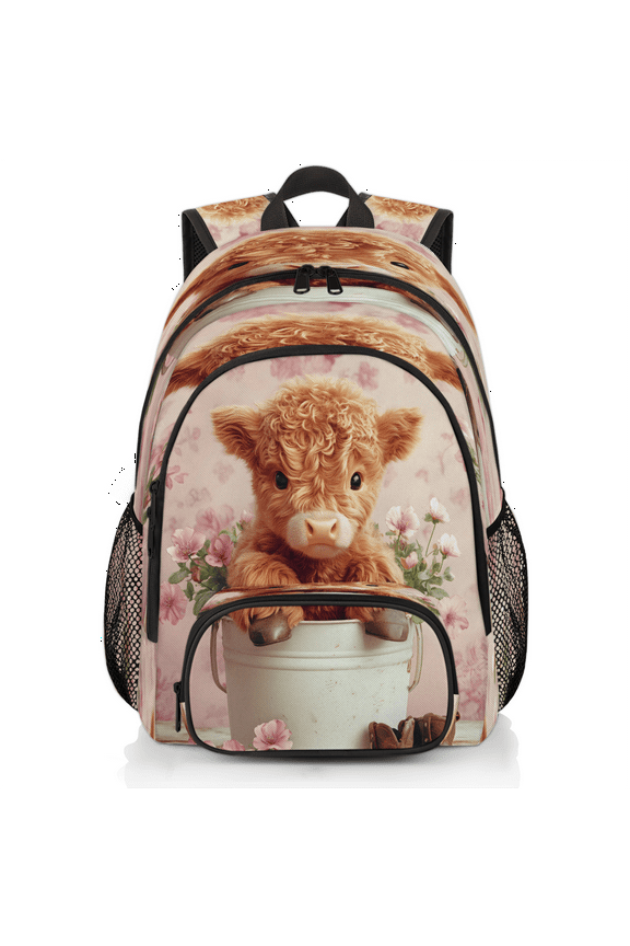 Pink Laptop Backpack 18.3 Inch Travel Backpack for Women Men, Highland Cow Work Computer Backpacks Large Teacher Nurse Bag Casual Daypack
