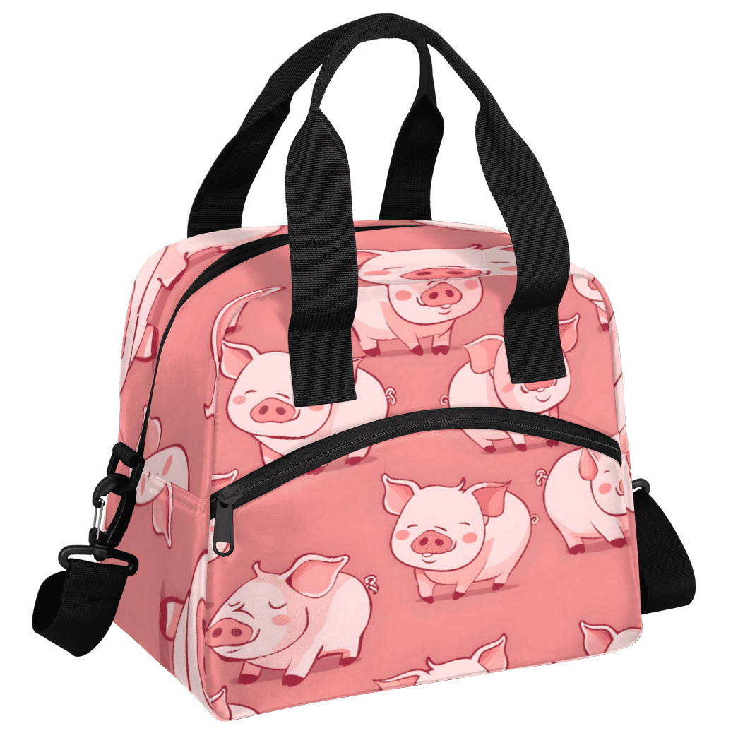 Herdesigns Pink Pig Insulated Lunch Bag for Women Men Adults Large Reusable Lunch Box Leakproof Portable Cooler Tote Bags with Adjustable Shoulder Strap
