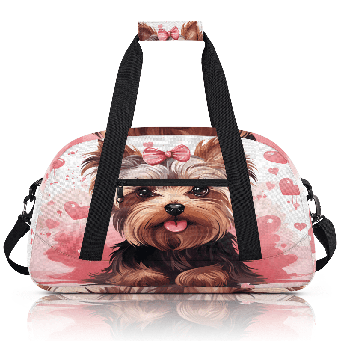 Herdesigns Pink Sports Duffle Bag for Women & Men, Cute Dogs Gym Bag Dance Bag Overnight Bag Carry On Weekender Travel Bag