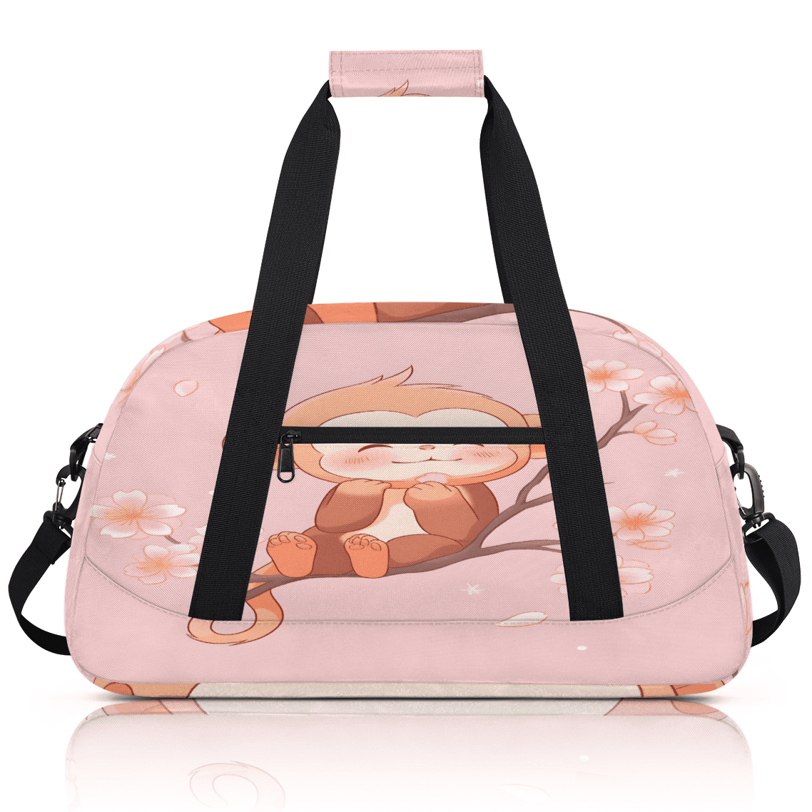 Herdesigns Pink Sports Duffle Bag for Women & Men, Cute Monkey Gym Bag Dance Bag Overnight Bag Carry On Weekender Travel Bag