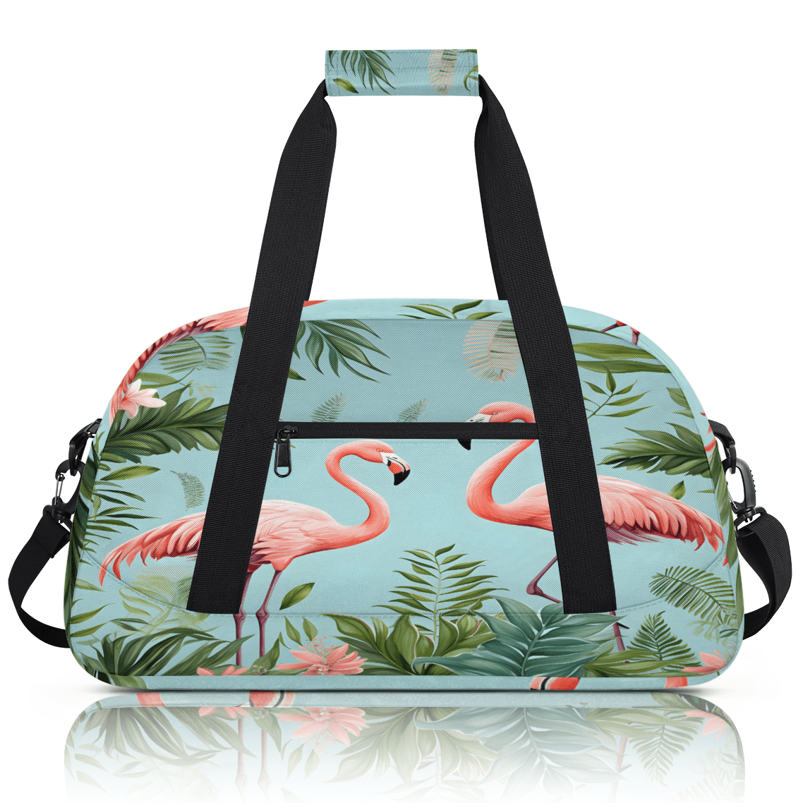 Herdesigns Pink Sports Duffle Bag for Women & Men, Tropical Flamingo Gym Bag Dance Bag Overnight Bag Carry On Weekender Travel Bag