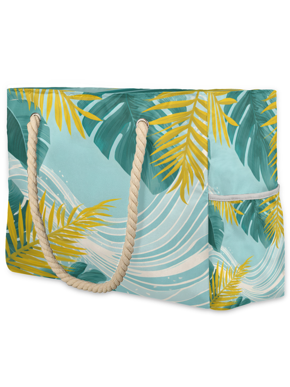 Plam Tree Leaf Tote Beach Bag for Women Ladies with Zipper Beach Large Waterproof Sandproof Swim Pool Bag