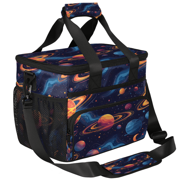 Herdesigns Planet Outer Space Colorful Galaxy Large Lunch Box for Adults Women Men with Adjustable Shoulder Strap, Insulated Reusable Lunch Bag Leakproof Cooler Tote Bag