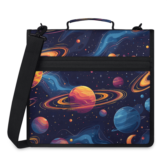 Herdesigns Planet Outer Space Colorful Galaxy Zipper Binder with Shoulder Strap, Waterproof 1.5 Inch 3 D-Ring Binder Organizer Bag, Fits 13 Inch Laptop for Work,