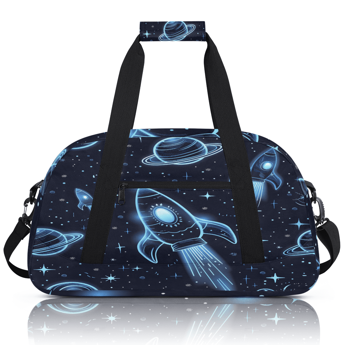Herdesigns Planets Universe Rocket Sports Duffle Bag for Women & Men, Outer Space Gym Bag Dance Bag Overnight Bag Carry On Weekender Travel Bag