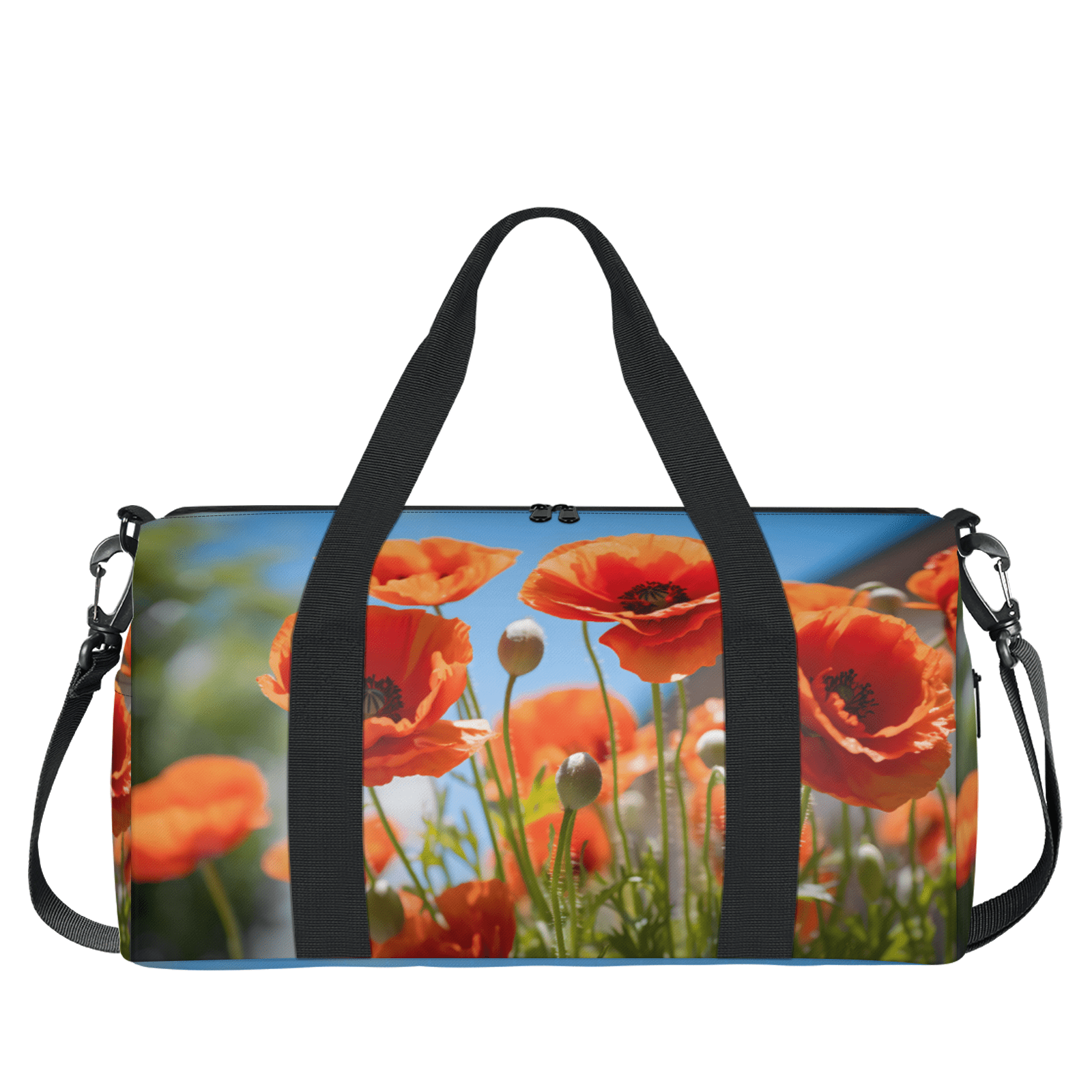 Herdesigns Poppy Flowers Gym Bag for Women, Duffle Bag for Travel Sport, Lightweight Waterproof Carry on Weekender Overnight Dance Yoga Workout Bags