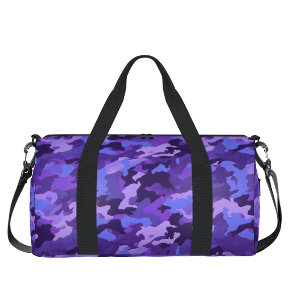 Herdesigns Purple Camo Gym Bag for Women, Duffle Bag for Travel Sport, Lightweight Waterproof Carry on Weekender Overnight Dance Yoga Workout Bags