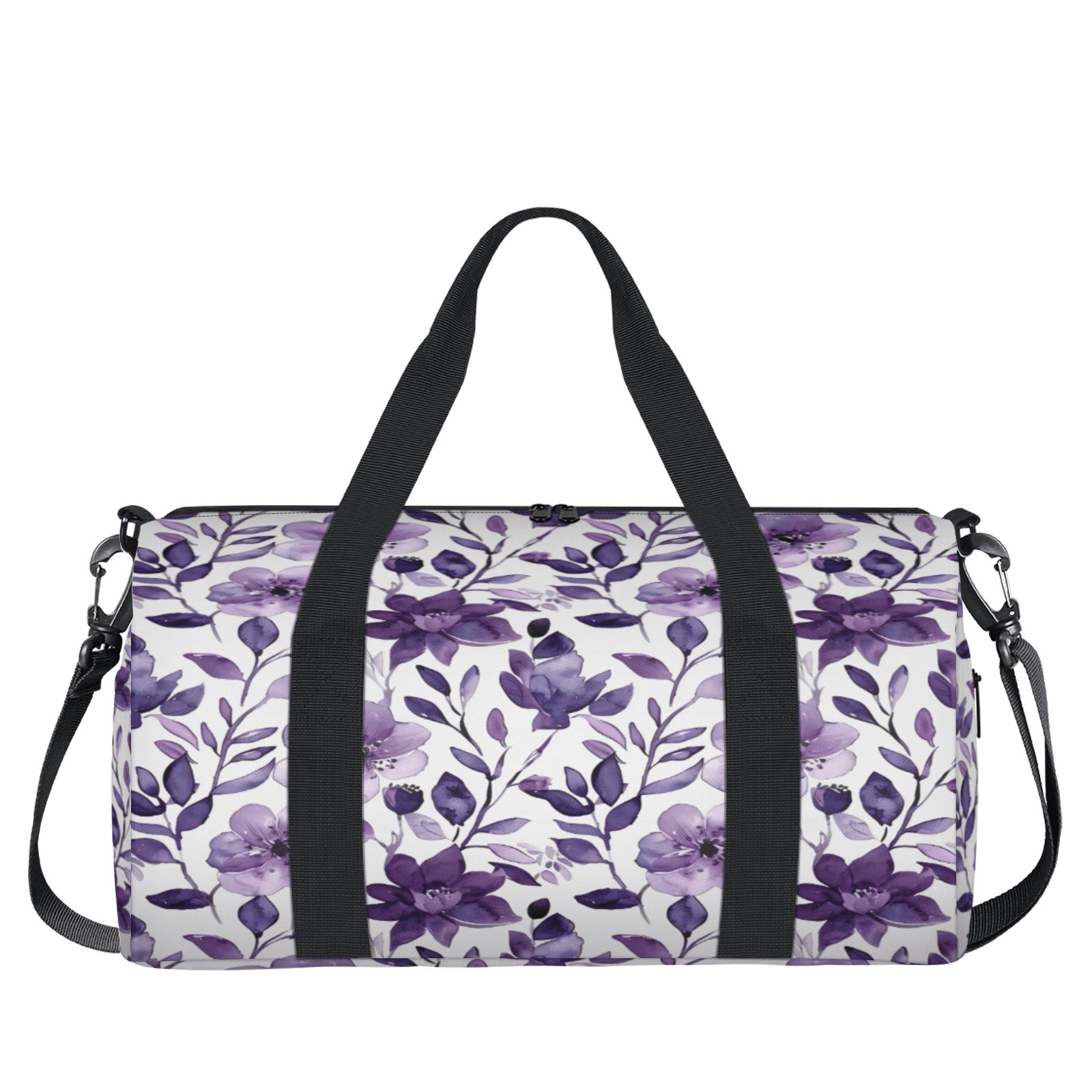Herdesigns Purple Floral Travel Duffle Bag Sports Yoga Weekender Overnight Carry on Workout Bags Lightweight Waterproof Gym Tote Bag for Women