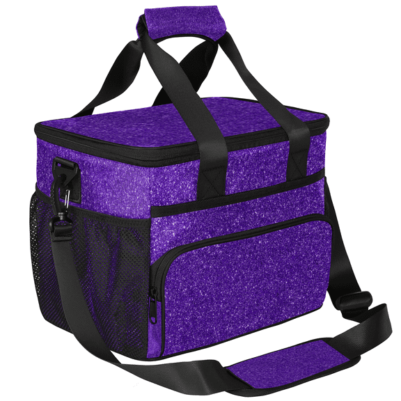 Herdesigns Purple Glitter Star Large Lunch Box for Adults Women Men with Adjustable Shoulder Strap, Insulated Reusable Lunch Bag Leakproof Cooler Tote Bag