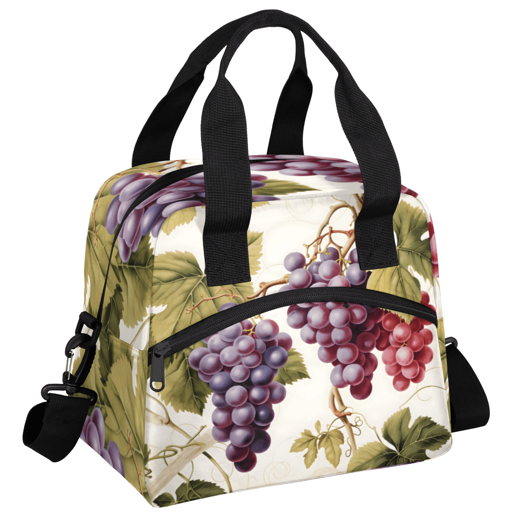 Herdesigns Purple Grapes Insulated Lunch Bag for Women Men Adults Large Reusable Lunch Box Leakproof Portable Cooler Tote Bags with Adjustable Shoulder Strap