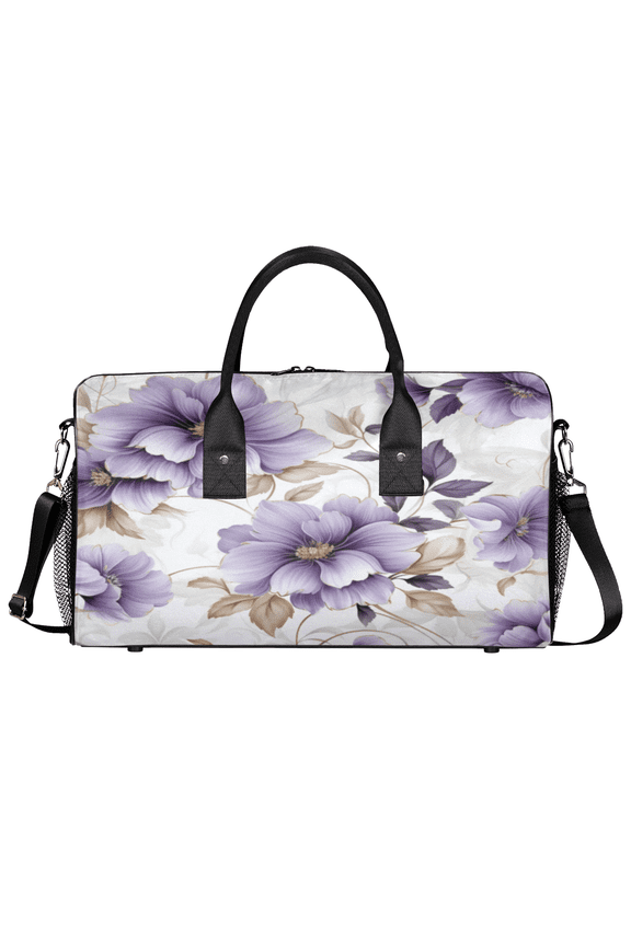 Purple Gym Bag for Women Men, Travel Duffle Bag Lightweight Waterproof Carry on Weekender Overnight Tote for Dance Cheer Sport, Flower